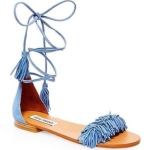 Steve Madden Sweety Light Blue Suede Leather Lace-Up Sandals